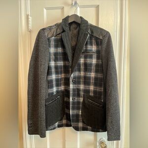 Barabas Men’s XL Casual Tartan Plaid Wool Blend Blazer W/ Sweater Knit Details